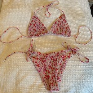 Blackbough ruched light pink swim suit